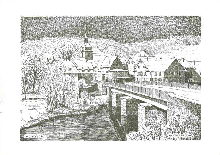 Kuenzelsau Kocherbruecke Kuenstlerkarte