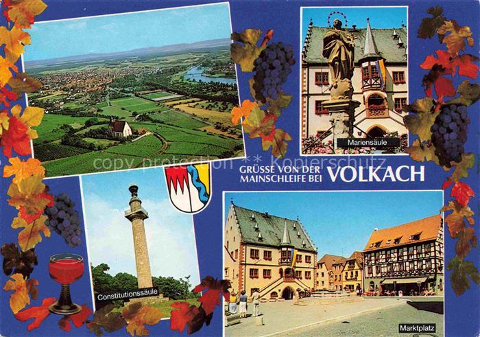 Volkach Fliegeraufnahme Mariensaeule Consitutionssaeule Marktplatz