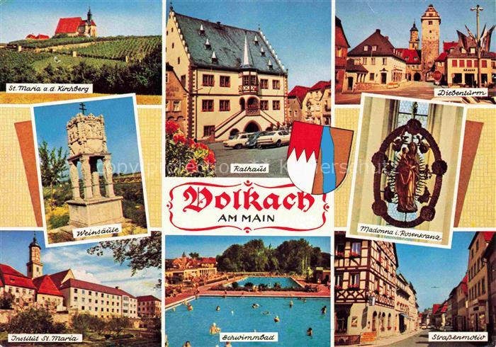 Volkach St Maria Kirche Weinsaeule Rathaus Diebenturm Madonna im Rosenkranz Inst