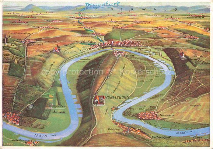 Volkach Fliegeraufnahme mit Mainschleife