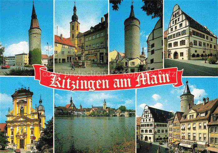 Kitzingen Main Falterturm Kiliansbrunnen Marktplatz Ev Kirche Mainpromenade Main