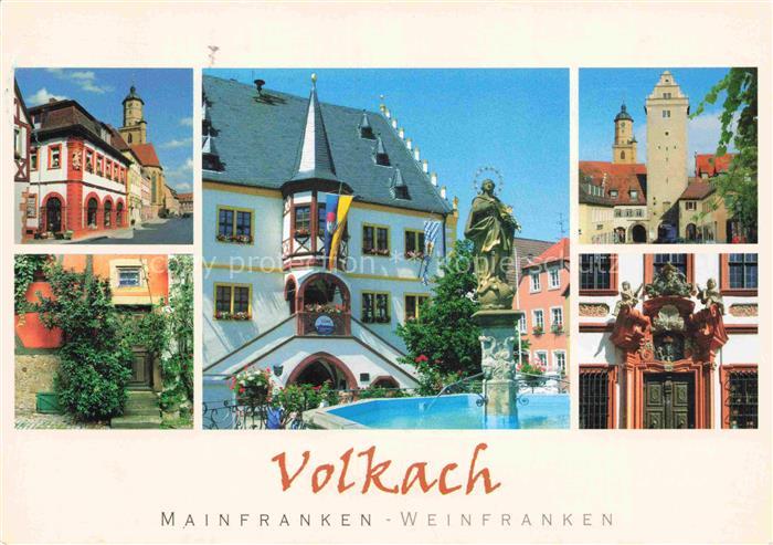 Volkach Teilansichten Rathaus Brunnen