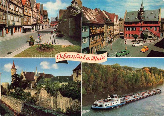 Ochsenfurt Main Hauptstrasse Marktplatz Rathaus Nikolaus und Dicker Turm Main Sc