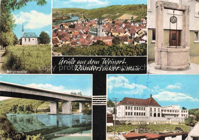 Randersacker Bergkapelle Panorama Brunnen Autobahnbruecke Main Schulhaus