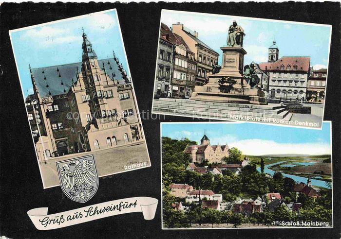 SCHWEINFURT Main Rathaus Marktplatz mit Rueckert Denkmal Schloss Mainberg