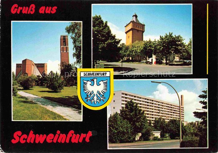 SCHWEINFURT Main OT Bergl mit Wasserturm und Auferstehungskirche