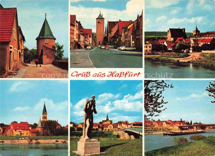 Hassfurt Main Bayern Orts und Teilansichten Turm Mainpartie Denkmal