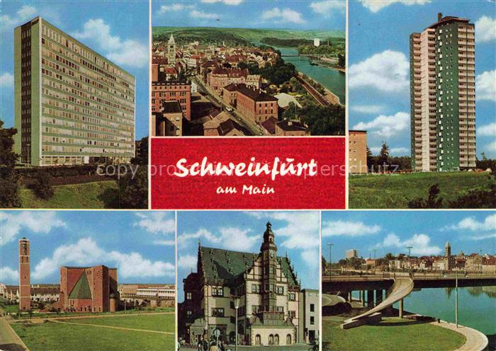 SCHWEINFURT Main SKF Verwaltungsgebaeude und Wohnhochhaus Panorama Kirche Rathau