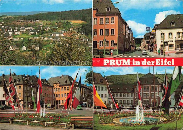 Pruem Eifel Rheinland-Pfalz Panorama Strassenpartie Park Brunnen