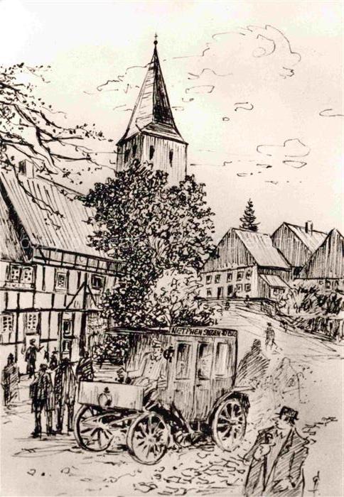 Netphen Erste motorisierte Omnibuslinie der Welt Netphen Siegen Deuz Zeichnung