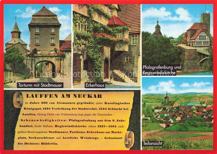 Lauffen  Neckar Heilbronn BW Torturm Stadtmauer Erkerhaus Pfalzgrafenburg und Re