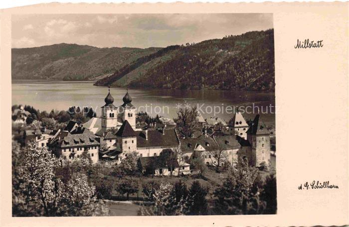 Millstatt Millstaettersee Kaernten AT Panorama Kirche See
