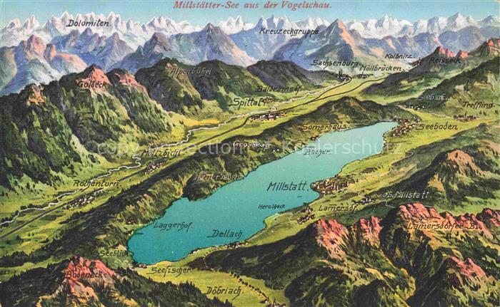 Millstatt Millstaettersee Kaernten AT und Umgebung aus der Vogelschau Alpenpanor
