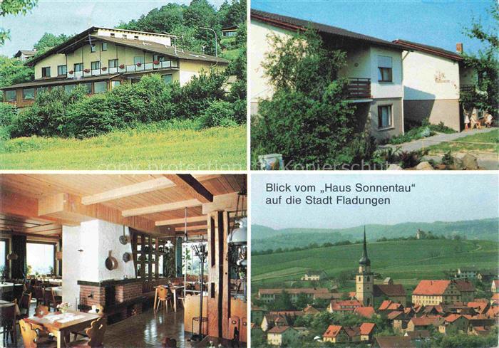 Fladungen Café Pension Haus Sonnentau Gastraum Ortsansicht mit Kirche