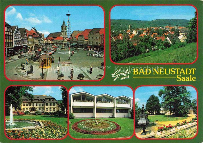 Bad Neustadt Saale Bayern Panorama Marktplatz Kirche Maibaum Kurhaus Kurpark