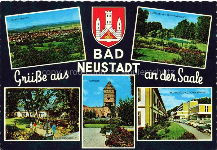 Bad Neustadt Saale Bayern Gesamtansicht Kurpark Schwanenteich Wandelhalle Hohnto
