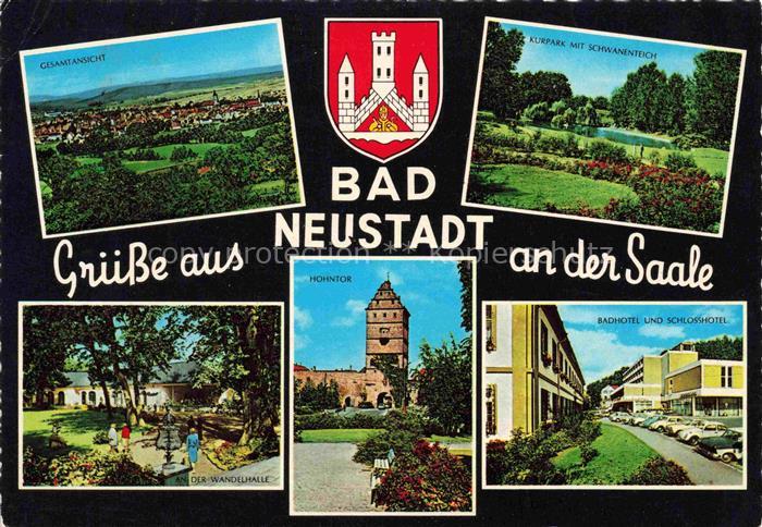 Bad Neustadt Saale Bayern Gesamtansicht Kurpark Schwanenteich Wandelhalle Hohnto
