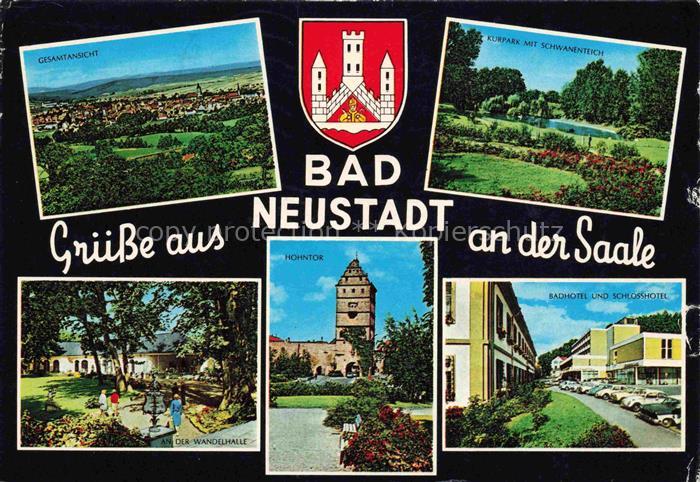 Bad Neustadt Saale Bayern Gesamtansciht Kurpark Schwanenteich Wandelhalle Hohnto