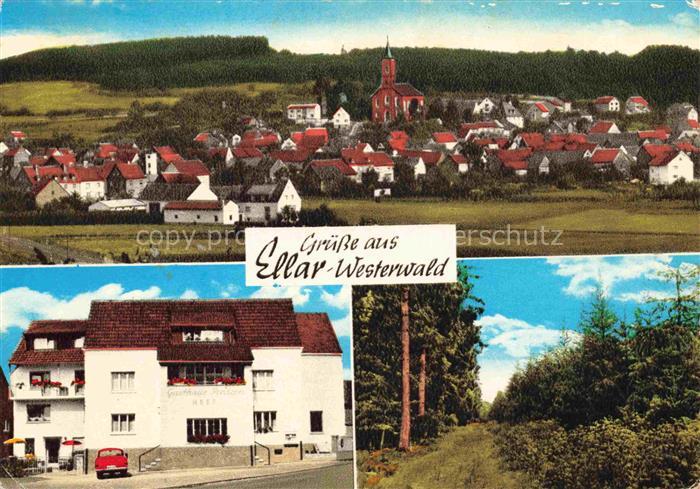 Ellar Limburg Lahn Ortsansicht mit Kirche Gasthaus Pension Heep Waldpartie Lands