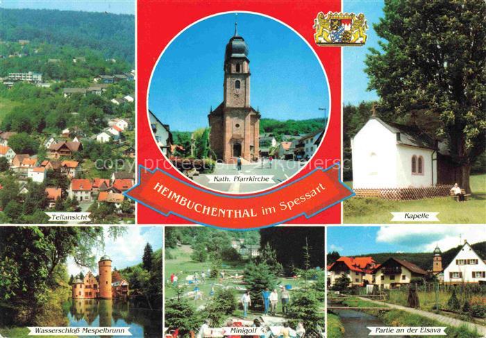 Heimbuchenthal Teilansichten Kirche Kapelle Minigolf Partie an der Elsava Wasser