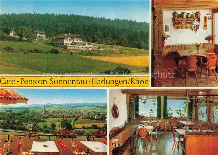 Fladungen Café Pension Sonnentau Gastraum Terrasse Panorama