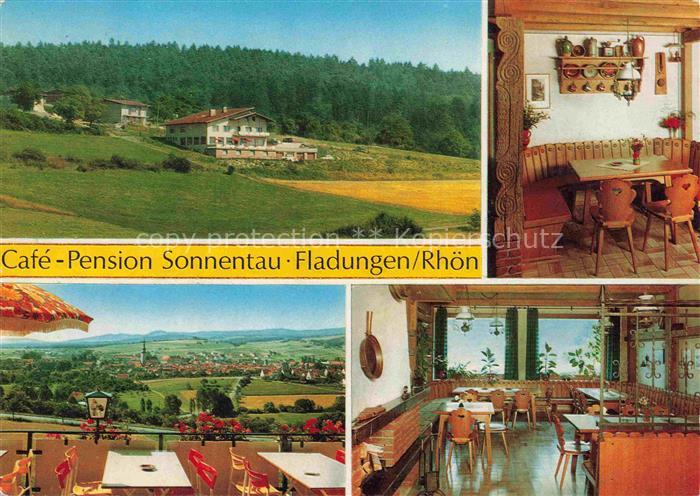 Fladungen Café Pension Sonnentau Gastraum Terrasse Panorama