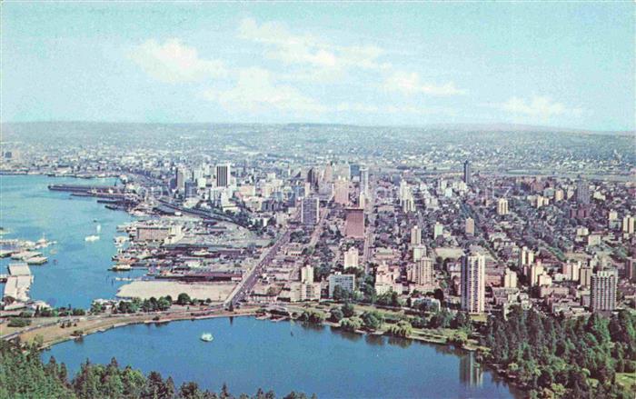 VANCOUVER BC Canada Aerial view Lost Lagoon and Georgia Street