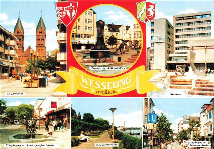 Wesseling NRW St Germanus Brunnen am Rathausplatz Rathaus Fussgaengerzone Rheinp