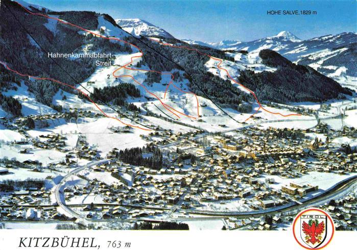 Kitzbuehel Tirol AT Hahnenkammabfahrt Streif Seilbahn mit Abfahrten