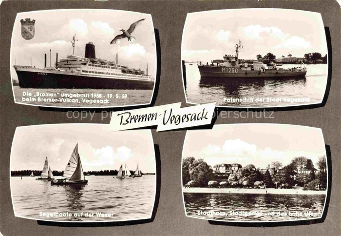 Vegesack BREMEN Die Bremen Patenschiff der Stadt Vegesack Segelboote auf der Wes