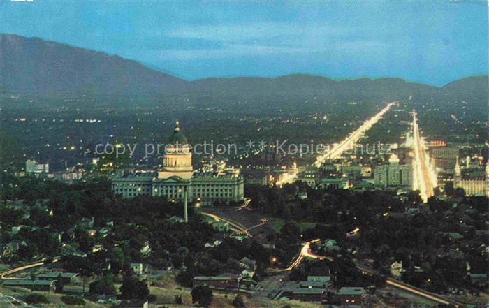 Salt Lake City Utah USA Panoramic Night View from Ensign Park showing Utah State