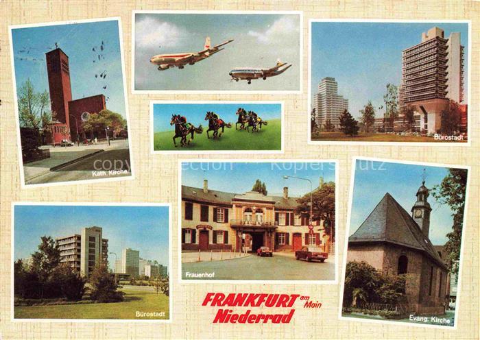 Niederrad Frankfurt am Main Kath Kirche Flieger Pferderennen Buerostadt Frauenho