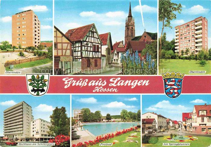 Langen Hessen Hochhaus Kirche Oberlinden Hochhaus am Schillerplatz Freibad Sprin