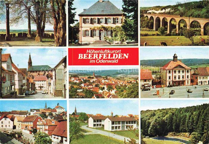 Beerfelden Odenwald Hessen Orts und Teilansichten Viadukt Kirche Rathaus