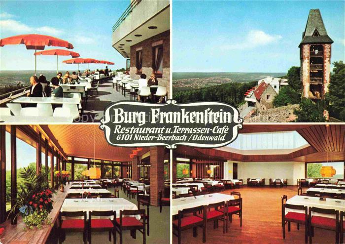 Nieder-Beerbach Burg Frankenstein Terrasse Gastraeume