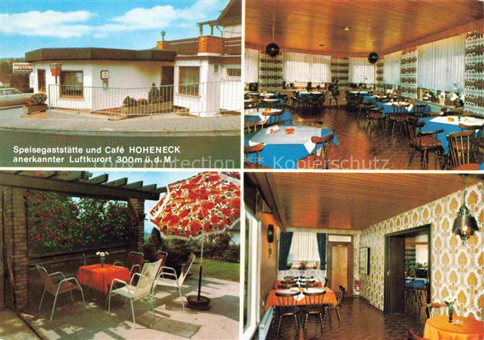 Luetzelbach Odenwald Hessen Gaststaette Cafe Hoheneck Gastraeume Terrasse
