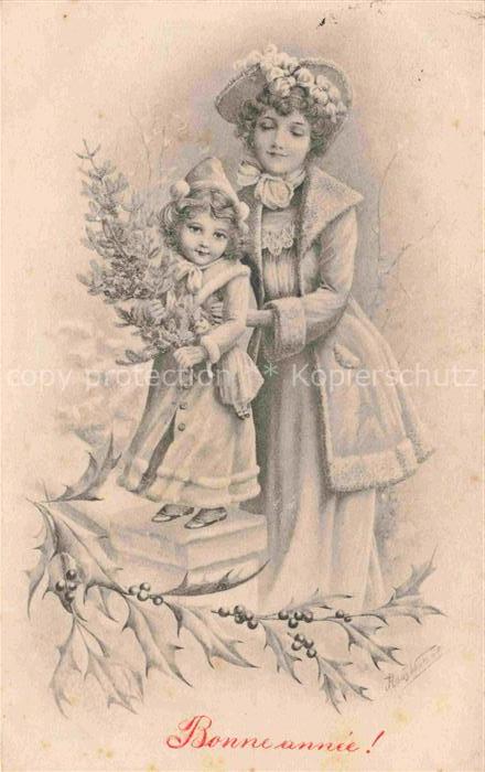 Neujahr Annee New Year Maedchen Hutmode Litho