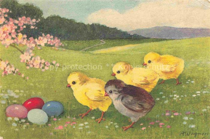 WAGNER Ferdinand (1848-1927) Kuenstlerkarte 1935 Kueken Ostern Easter Paques Pas