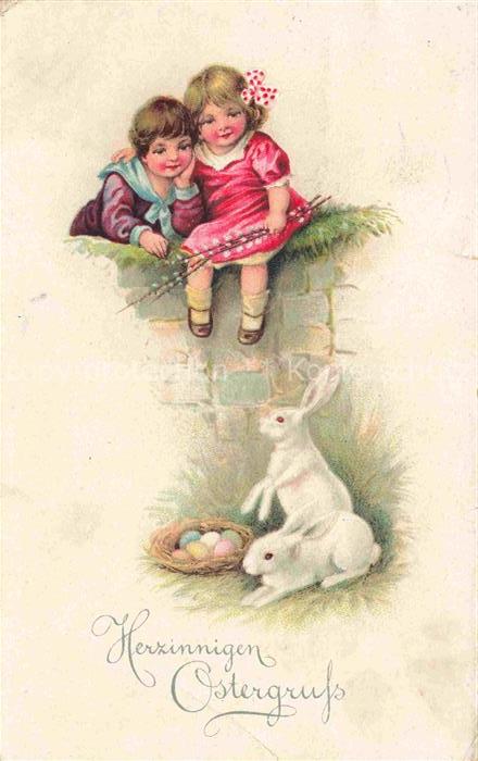 Ostern Easter Paques Pasqua-- Kinder Hasen Litho