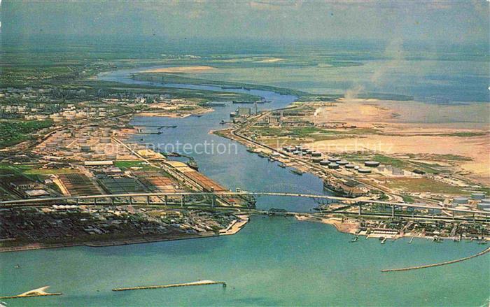 Corpus Christi Texas USA Harbor Bridge and Seaport Entrance Air view