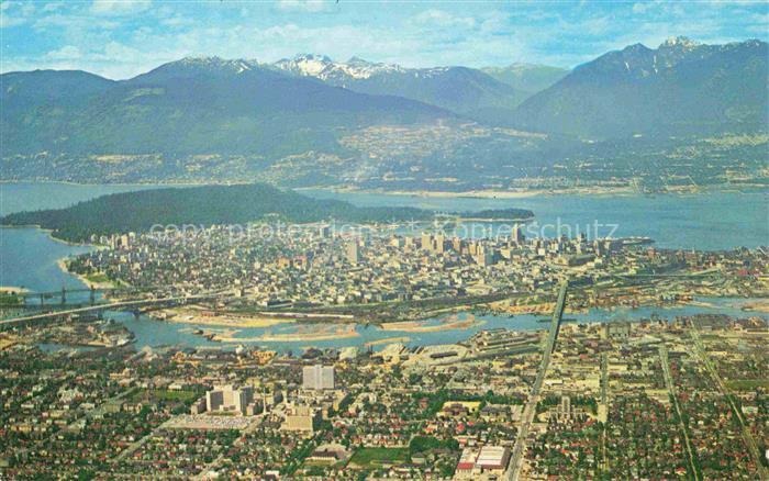 VANCOUVER BC Canada Aerial view of Downtown Harbour and Mountains