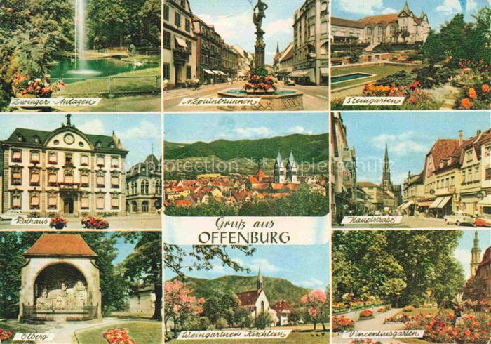 OFFENBURG Offenbourg Zwinger-Anlagen Neptunbrunnen Steingarten Rathaus Panorama
