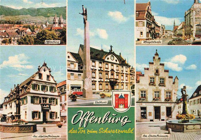 OFFENBURG Offenbourg Stadtpanorama Rathaus Ursula-Saeule Hauptstrasse Loewenbrun