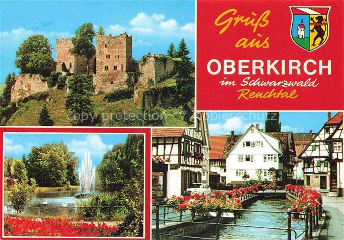 Oberkirch Baden Burgruine Schauenburg Stadtgarten Partie am Bach Blumenschmuck O