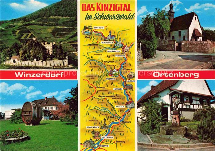 Ortenberg Baden Dorf des Weines der Blumen und der Brunnen Kirche Landkarte