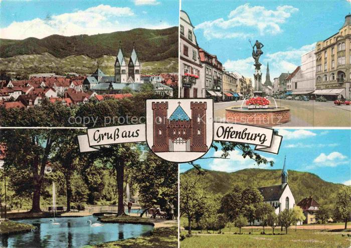 OFFENBURG Offenbourg Stadtpanorama Hauptstrasse Neptunbrunnen Stadtpark Kirche