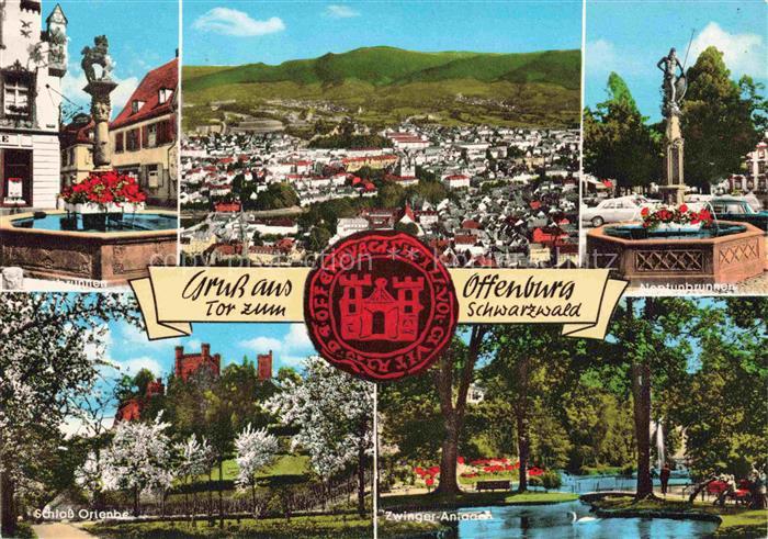 OFFENBURG Offenbourg Loewenbrunnen Panorama Neptunbrunnen Schloss Ortenberg Zwin