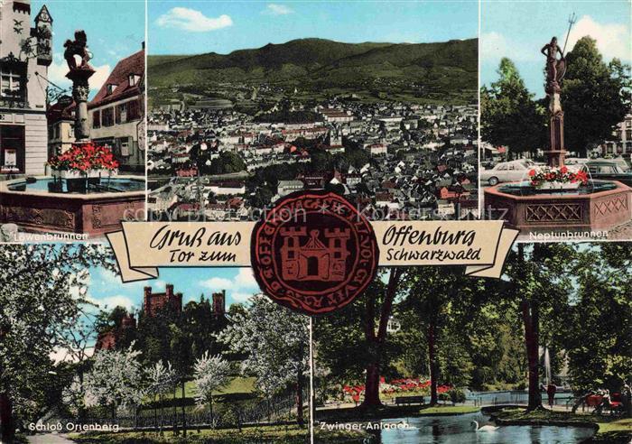 OFFENBURG Offenbourg Loewenbrunnen Panorama Neptunbrunnen Schloss Ortenberg Zwin