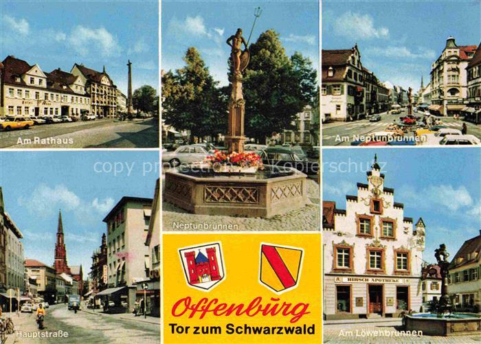 OFFENBURG Offenbourg Rathausplatz Rathaus Ursulasaeule Neptunbrunnen Hauptstrass