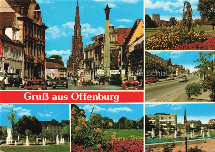 OFFENBURG Offenbourg Hauptstrasse Kirche Ree-Anlagen Buergerpark Wasserspiele
